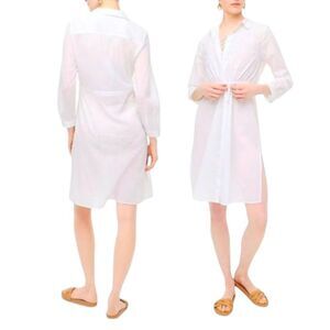 J. Crew Beach Cover-up Drawstring Shirtdress sz M in Semi Sheer White NWT‎